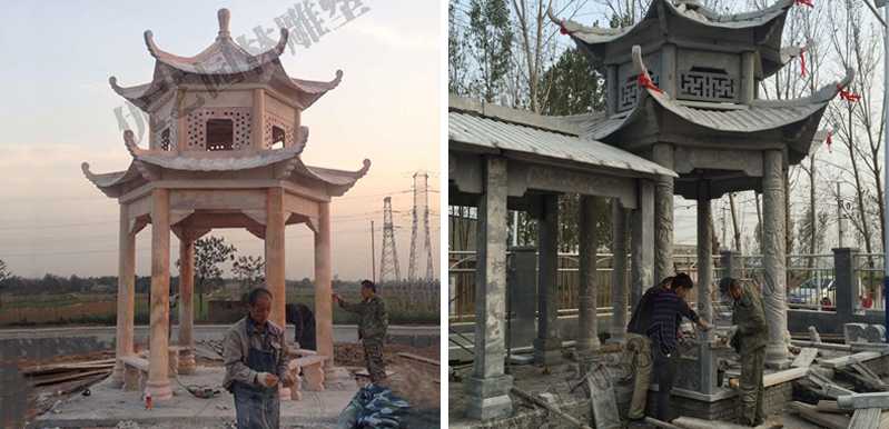 中式大理石涼亭安裝，石雕景觀亭子工廠，中式涼亭廠家