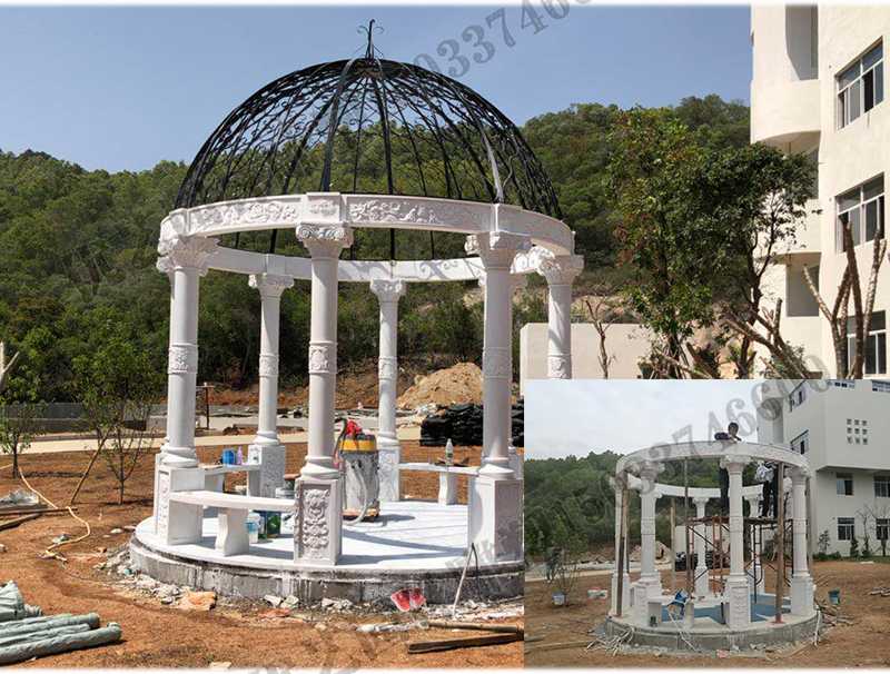 石雕涼亭案例，景觀涼亭怎樣安裝，石雕涼亭定制工廠