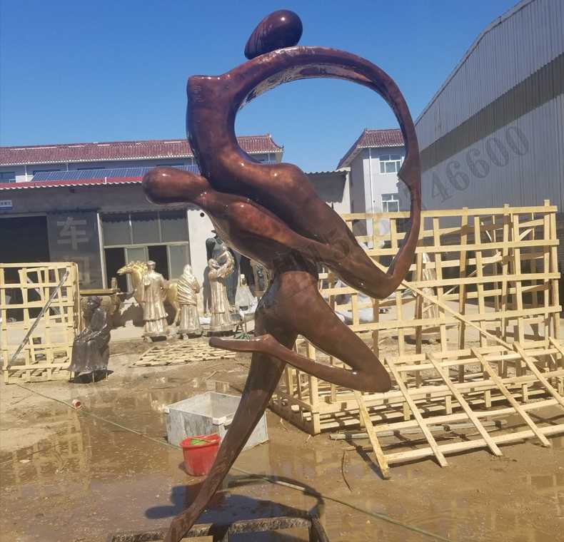 抽象舞蹈人物銅雕塑，銅男女跳舞雕塑，抽象銅人物雕塑